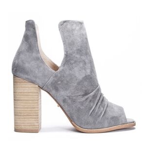 42 Gold Chinese Laundry Peep Toe Heel Booties gray suede Kristin Cavallari Leena